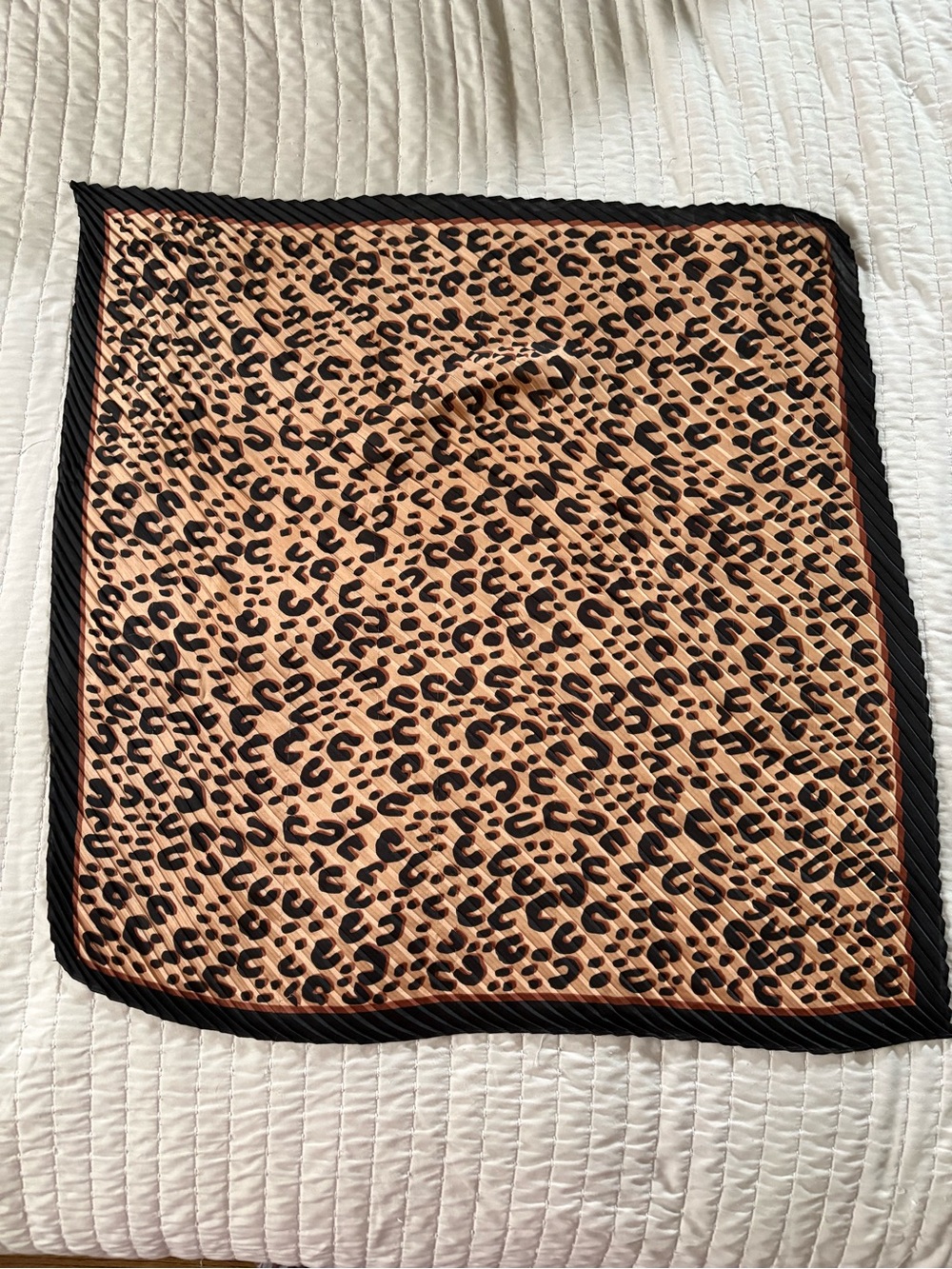 Leopard Print Pleated Square Scarf in Tan and Black